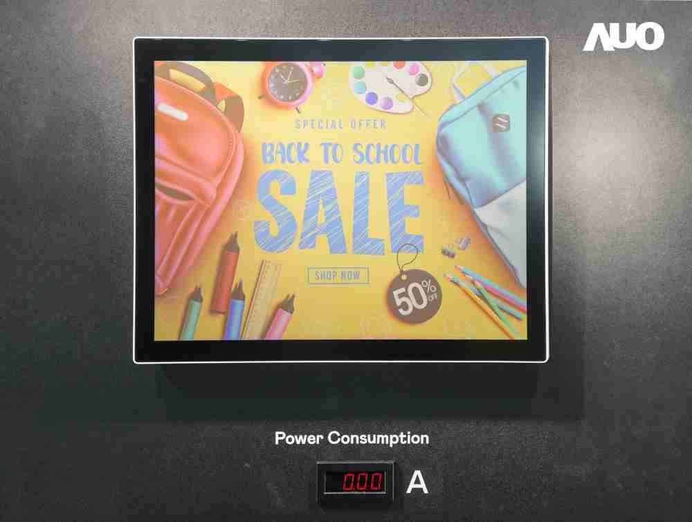 糖果派对展示胆固醇液晶超低耗能户外全彩显示器，，，，ChLC（胆固醇液晶）以双稳态技术使静态显示零功耗，，，具省电、、、、高彩度、、、、环保的特性，，，，还整合软硬件系统解决方案，，，可透过单一云端平台管理